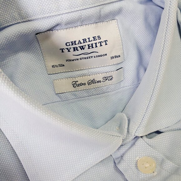 Charles Tyrwhitt Extra Slim Fit Baby Blue Button Down Dress Shirt 15 1/2 32 in - Picture 6 of 9